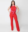 Smak Parlour Plus Size 1970s Red & Pink Heart Pocket Front Zip Halter Jumpsuit