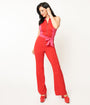 Smak Parlour 1970s Red & Pink Heart Pocket Front Zip Halter Jumpsuit