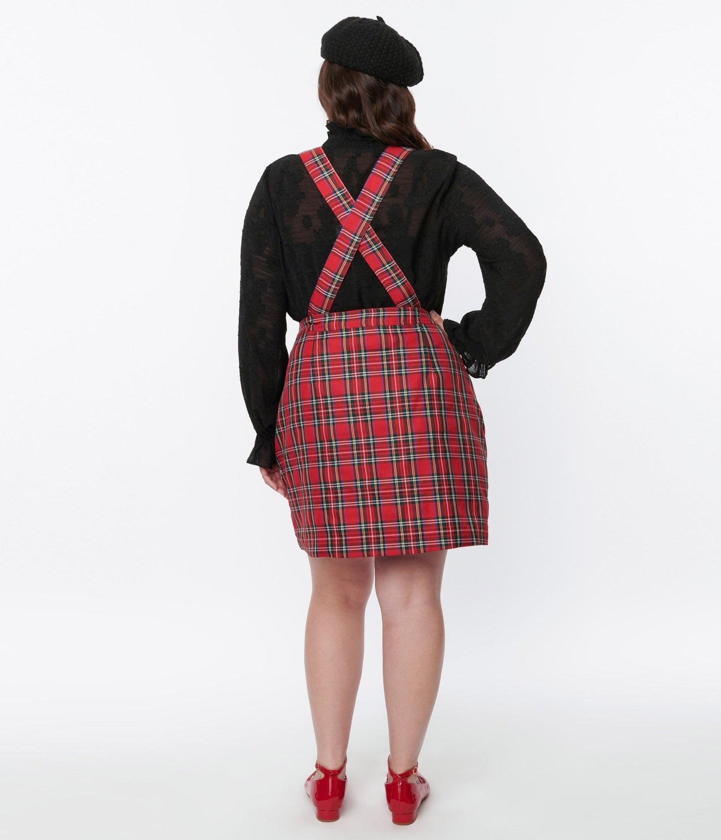 Smak Parlour Red Plaid Pinafore Skirt - Unique Vintage - Womens, BOTTOMS, SKIRTS