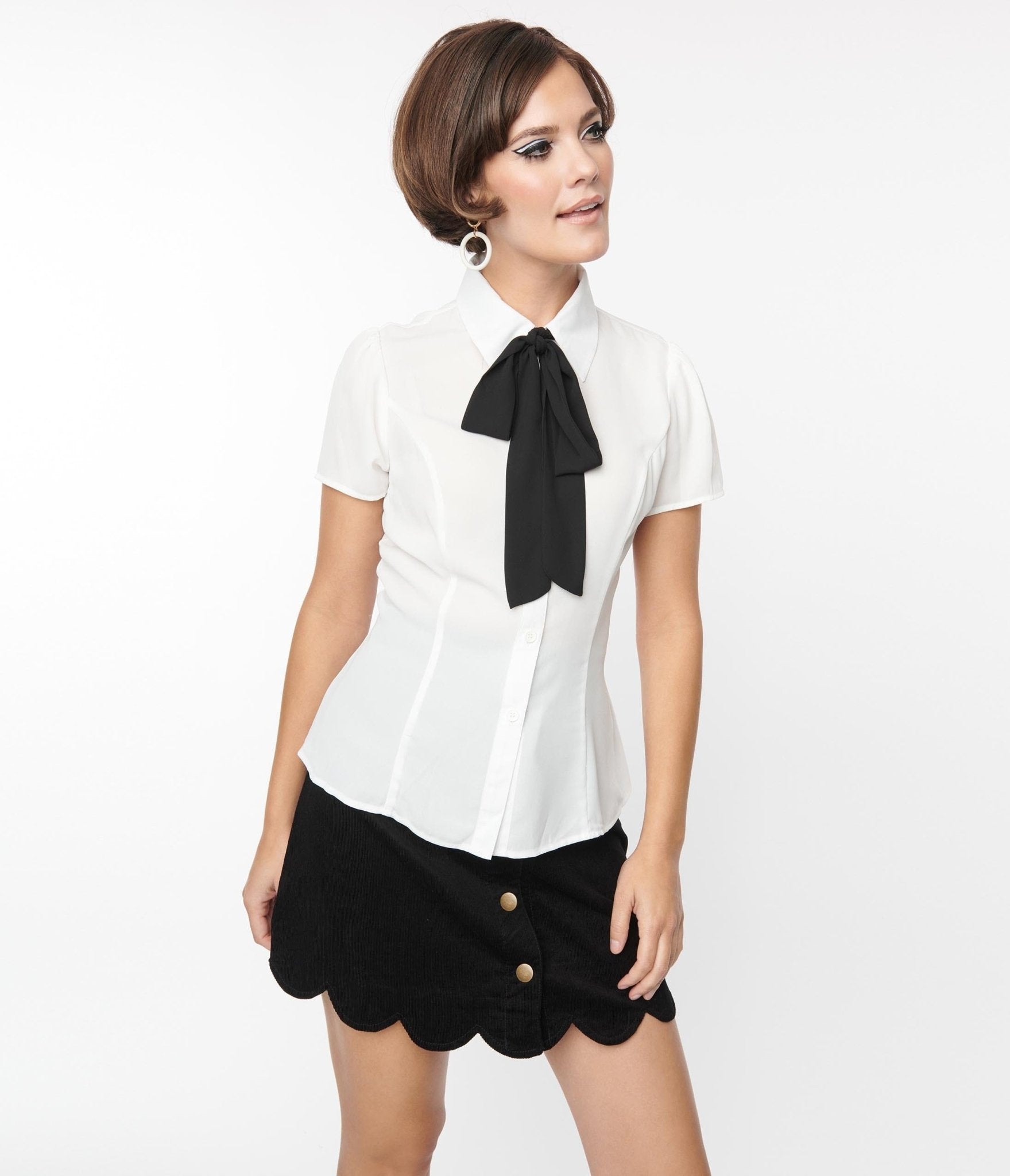 Smak Parlour White & Bow Ties Power Play Blouse - Unique Vintage - Womens, TOPS, WOVEN TOPS