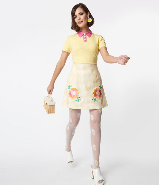 SmileyÃƒâ€šÃ‚Â® x Smak Parlour Yellow Gingham & SmileyÃƒâ€šÃ‚Â® Daisy Mini Dress - Unique Vintage - Womens, DRESSES, A-LINE