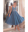Cinderella Divine  Smoky Blue Beaded Chiffon Tea Length Dress