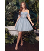 Cinderella Divine  Smoky Blue Glitter Tulle Off Shoulder Corset Mini Dress