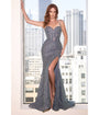 Cinderella Divine  Smoky Blue Sequin Fitted Corset Prom Dress
