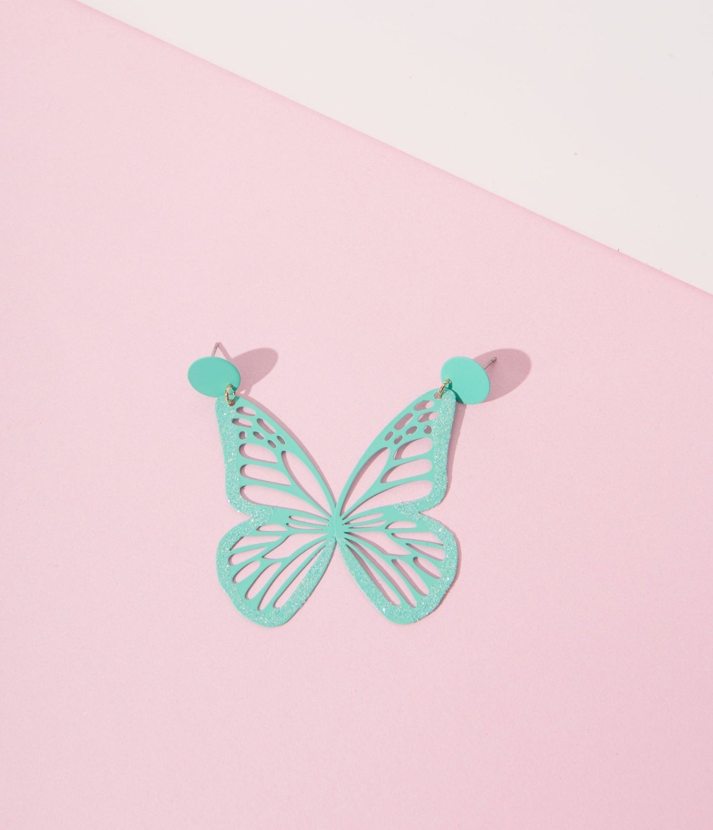 Teal Glitter Butterfly Wing Earrings - Unique Vintage - Womens, ACCESSORIES, JEWELRY