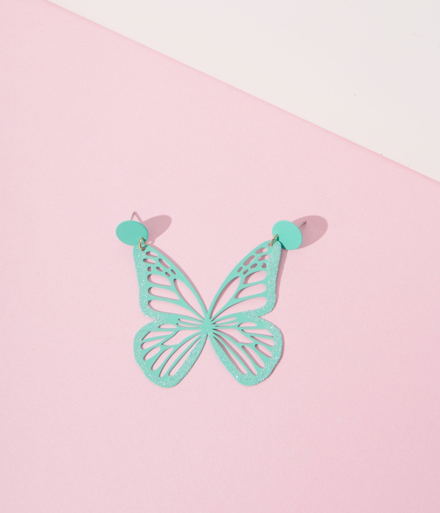 Teal Glitter Butterfly Wing Earrings - Unique Vintage - Womens, ACCESSORIES, JEWELRY