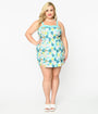 The Golden Girls x Unique Vintage Plus Size Aqua Character Print Skirted Dolly Romper