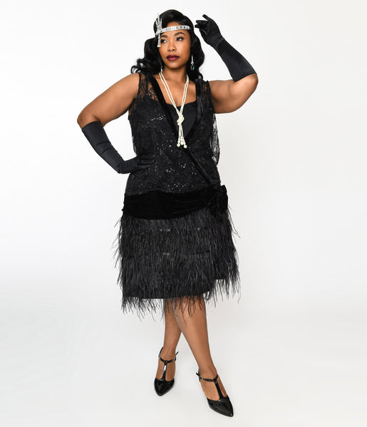 The Great Gatsby x Unique Vintage Plus Size Black Sequin