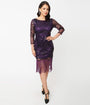 Unique Vintage 1920s Purple & Black Sequin Sleeved Therese Flapper Dress