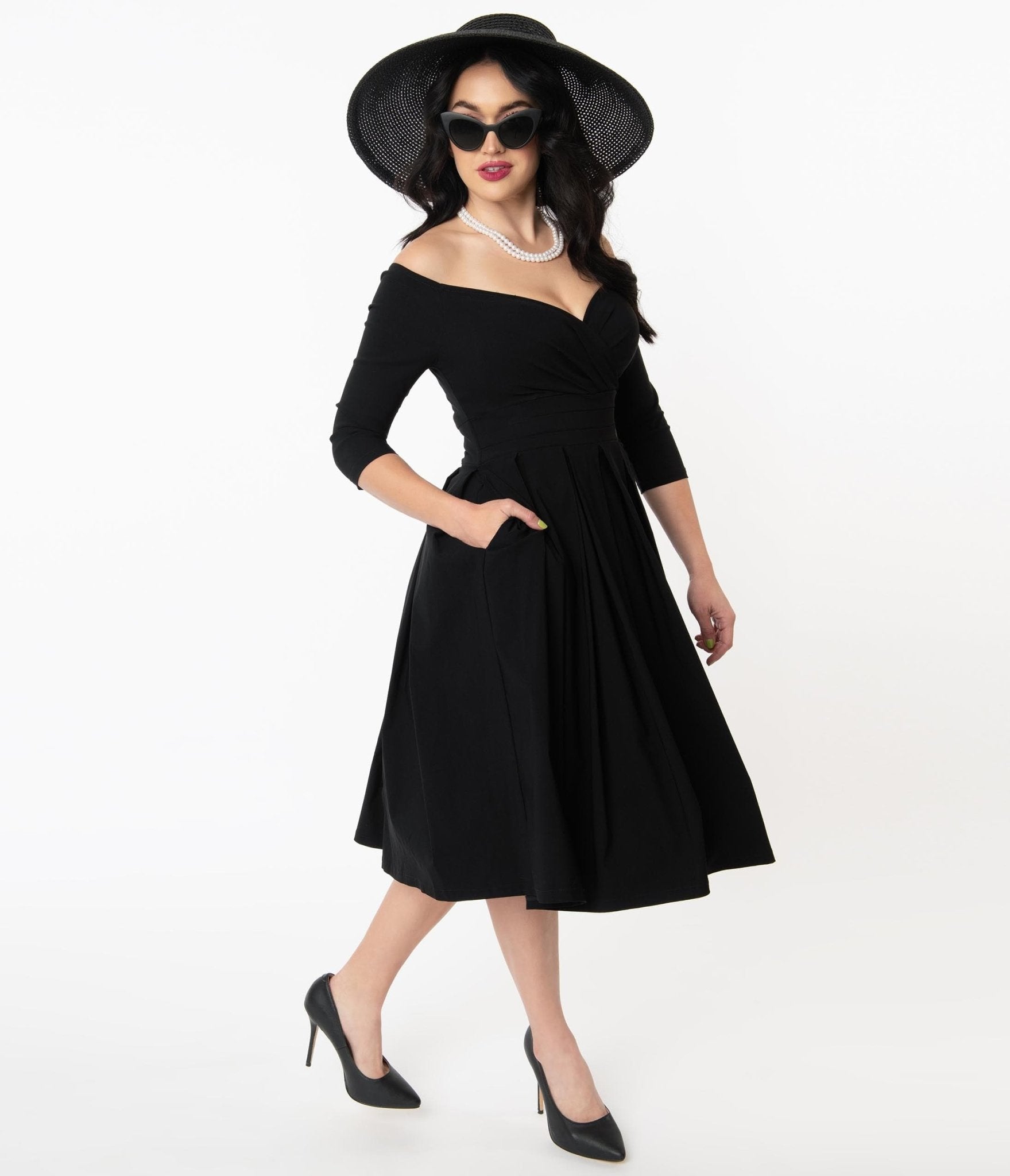 black dress casual Unique Vintage 1950s Black Marceline Swing Dress XL/14-16