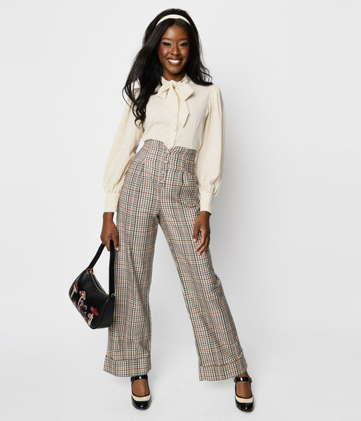 Plaid wide outlet leg pants
