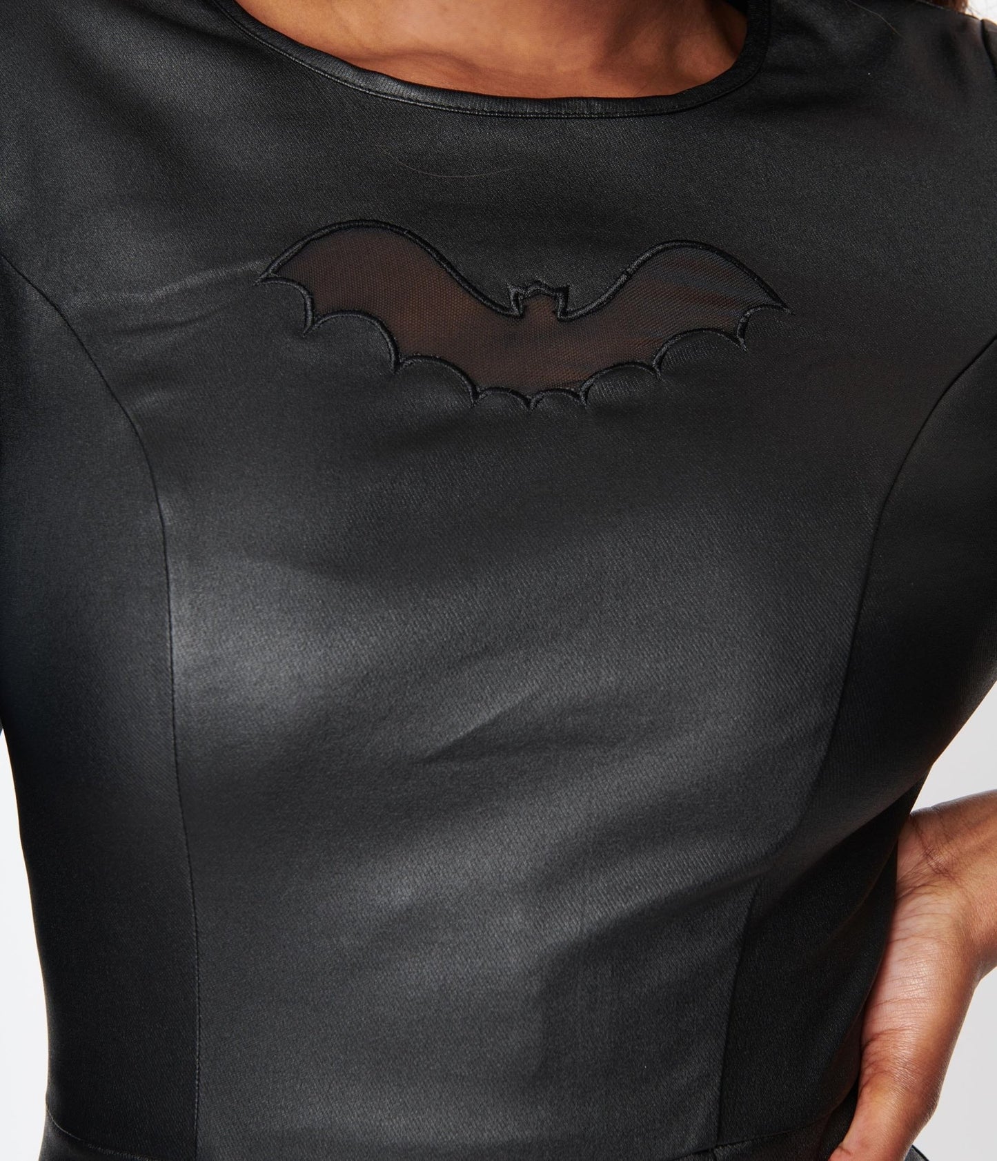 Unique Vintage Black Bat Cutout Faux Leather Wiggle Dress - Unique Vintage - Womens, HALLOWEEN, DRESSES