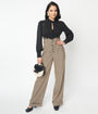 Unique Vintage Black & Beige Plaid Thelma Suspender Pants