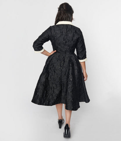 Unique Vintage Black Brocade Swing Dress - Unique Vintage - Womens, DRESSES, SWING