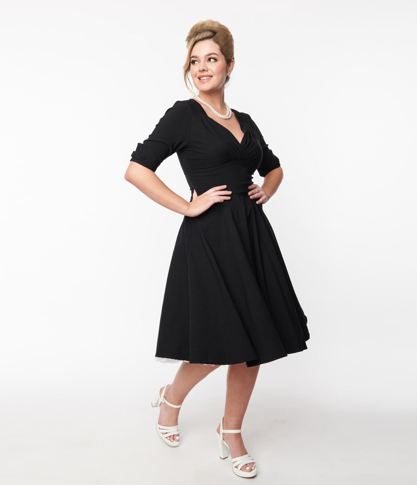 Unique Vintage Black Delores Swing Dress with Sleeves - Unique Vintage - Womens, DRESSES, SWING