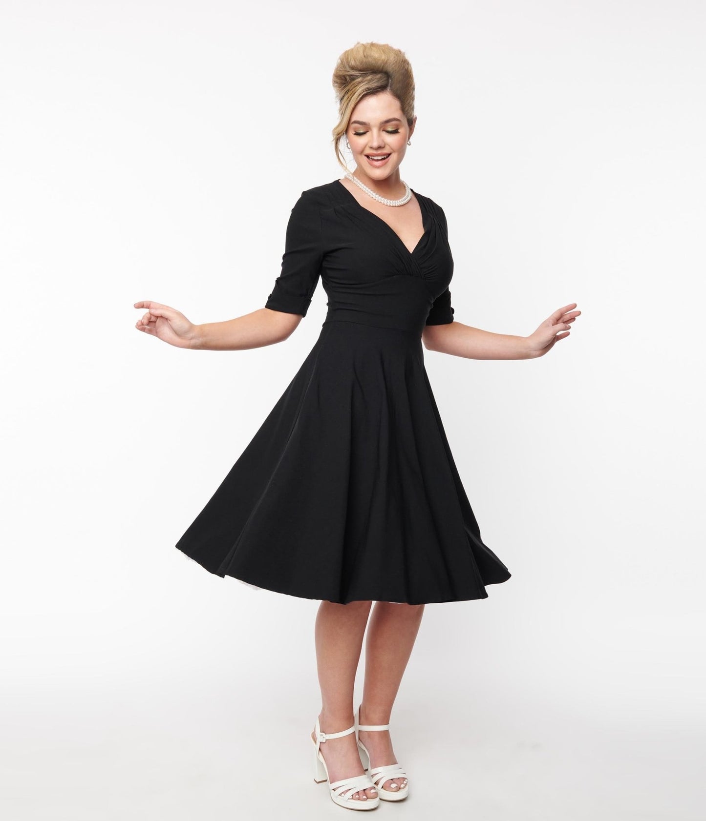 Unique Vintage Black Delores Swing Dress with Sleeves - Unique Vintage - Womens, DRESSES, SWING