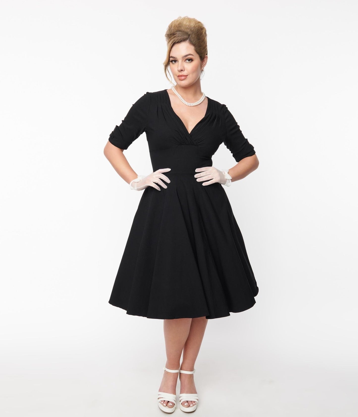 Unique Vintage Black Delores Swing Dress with Sleeves - Unique Vintage - Womens, DRESSES, SWING