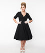 Unique Vintage Black Delores Swing Dress with Sleeves