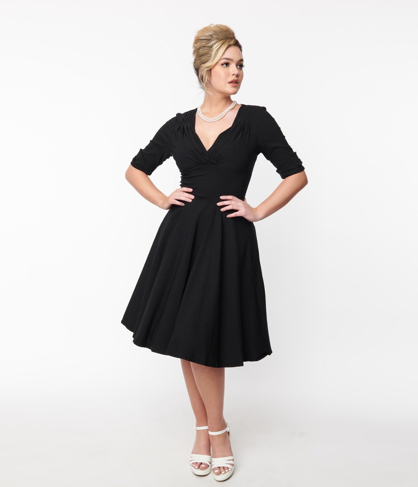 Unique Vintage Black Delores Swing Dress with Sleeves - Unique Vintage - Womens, DRESSES, SWING