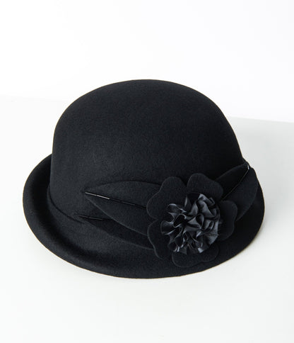 Unique Vintage Black Floral Cloche Hat - Unique Vintage - Womens, ACCESSORIES, HATS
