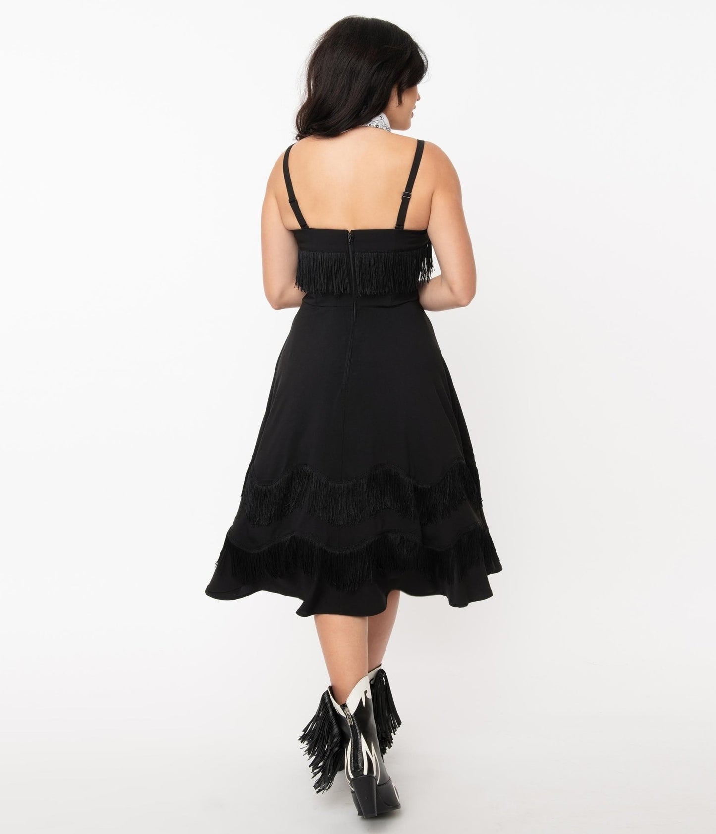 Unique Vintage Black Fringe Girlie Swing Dress - Unique Vintage - Womens, DRESSES, SWING