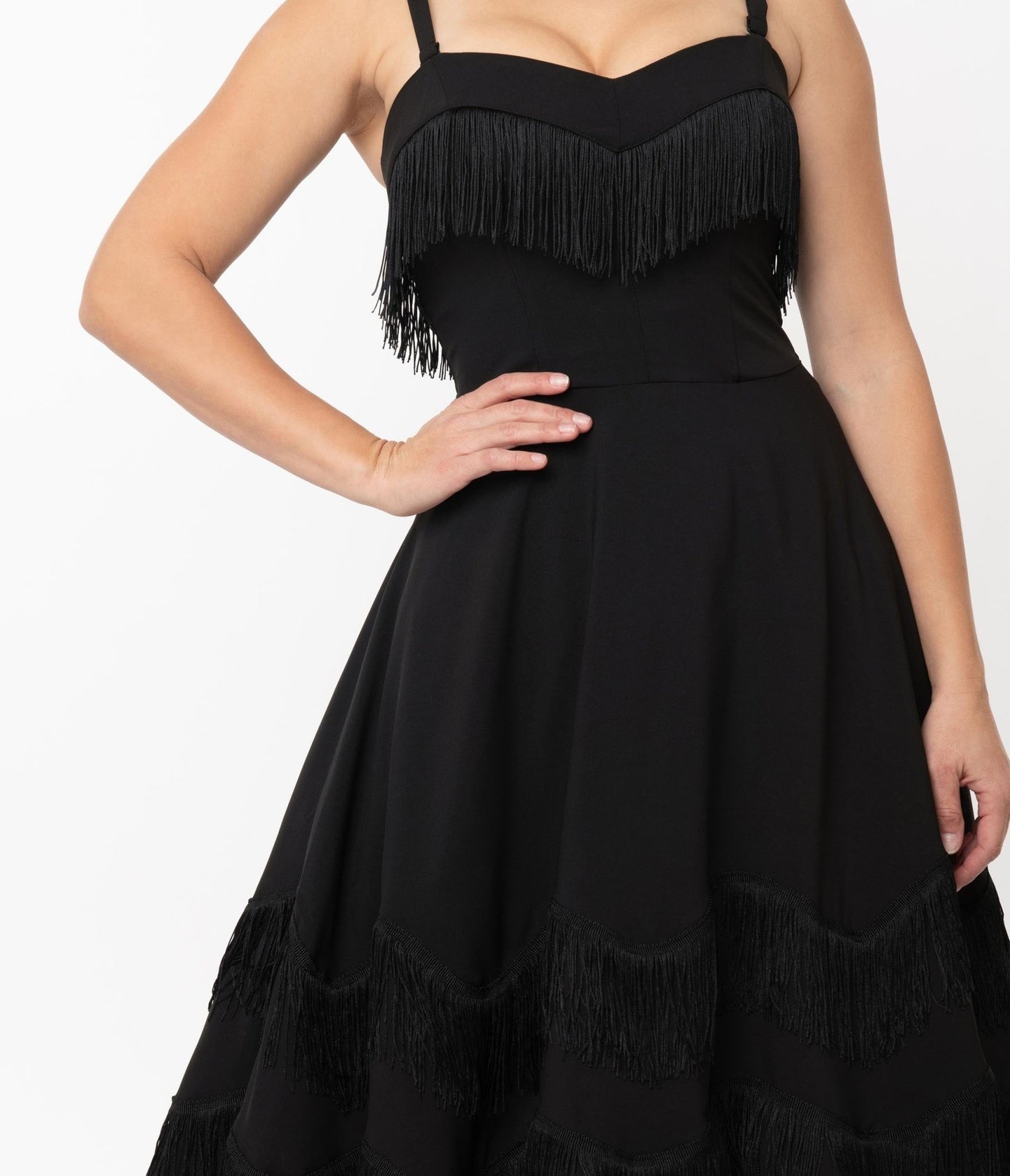 Unique Vintage Black Fringe Girlie Swing Dress - Unique Vintage - Womens, DRESSES, SWING