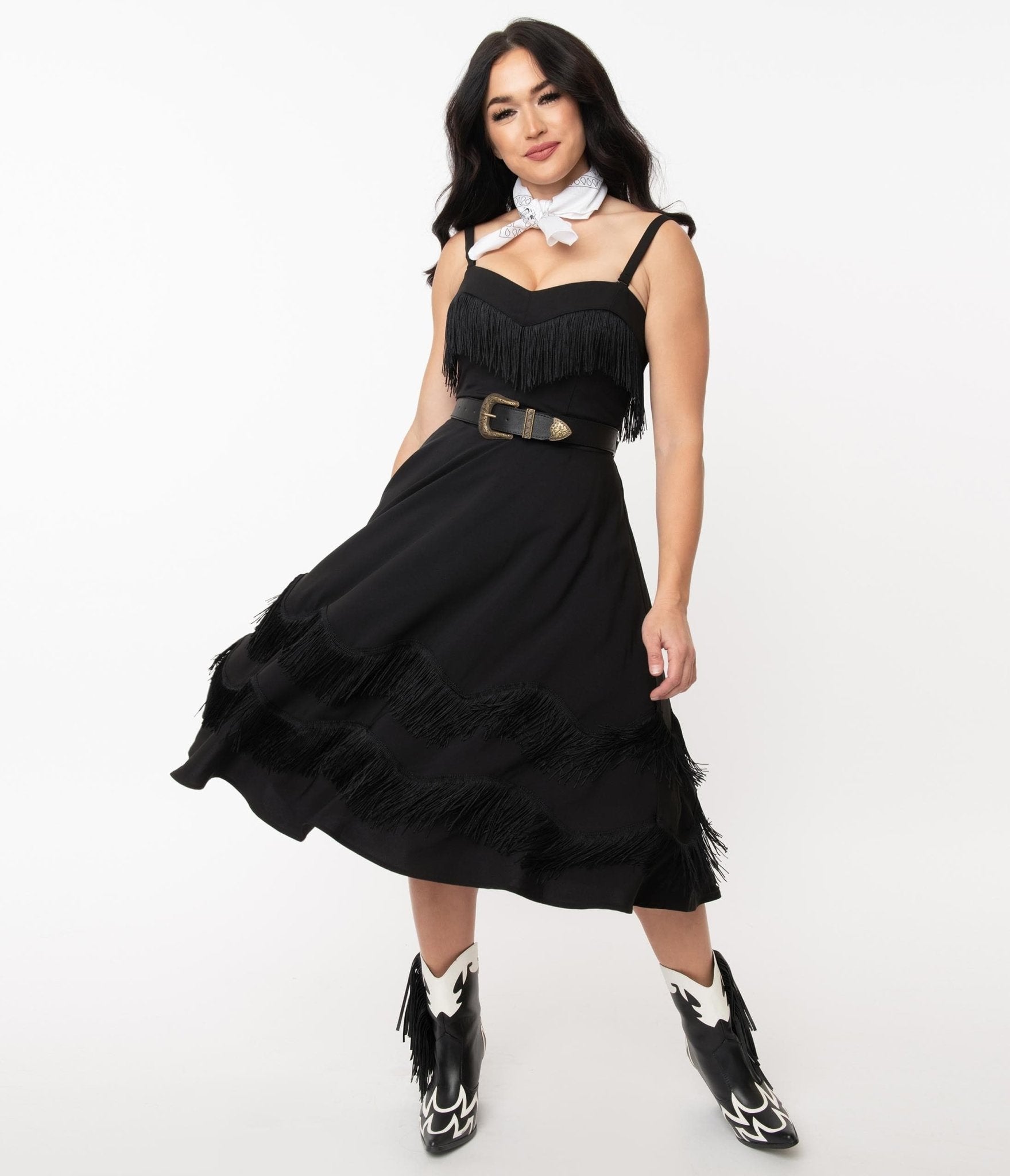 Unique Vintage Black Fringe Girlie Swing Dress Unique Vintage Black Fringe Girlie Swing Dress