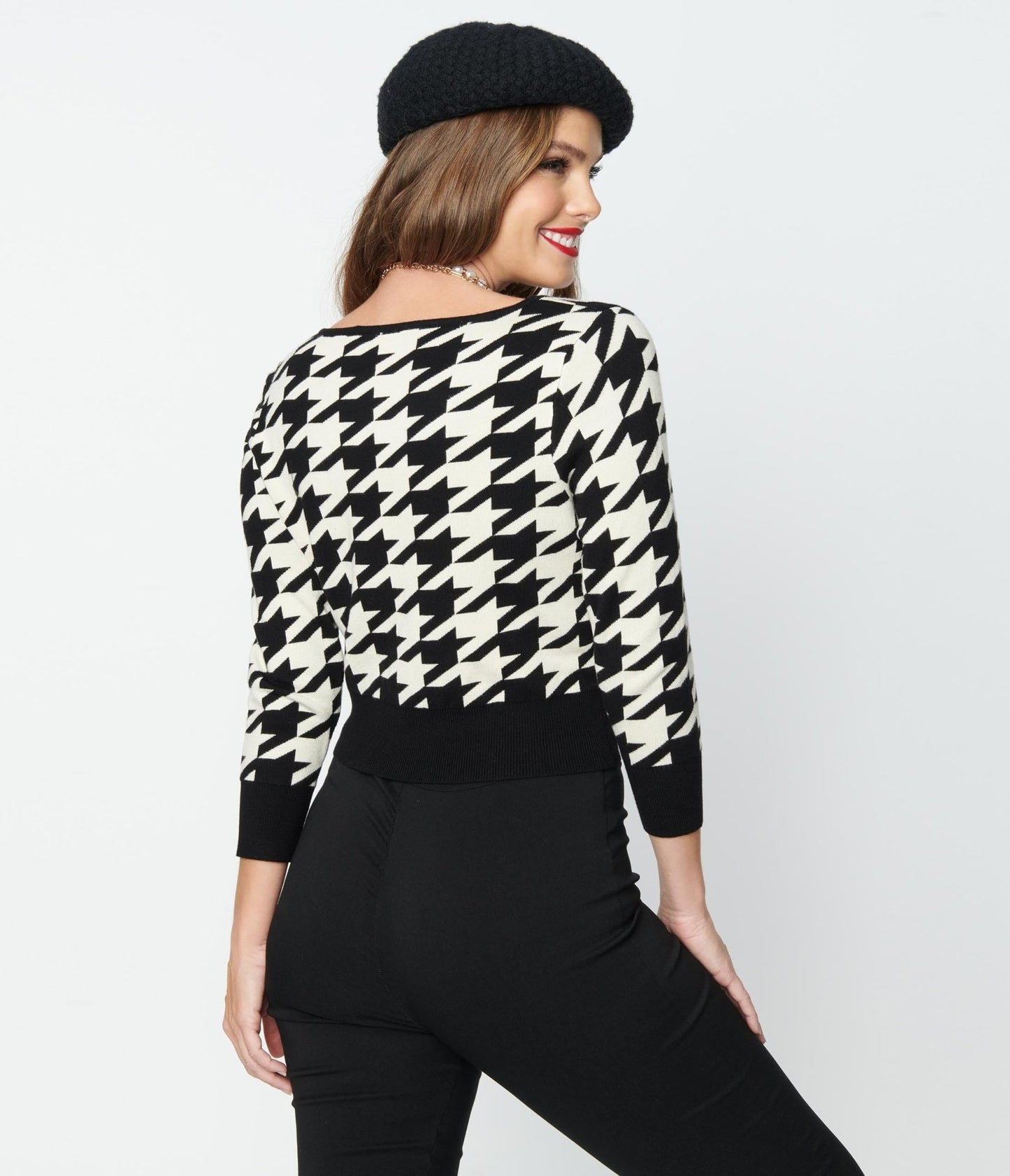 Unique Vintage Black & Ivory Houndstooth Dandy Cardigan - Unique Vintage - Womens, TOPS, SWEATERS