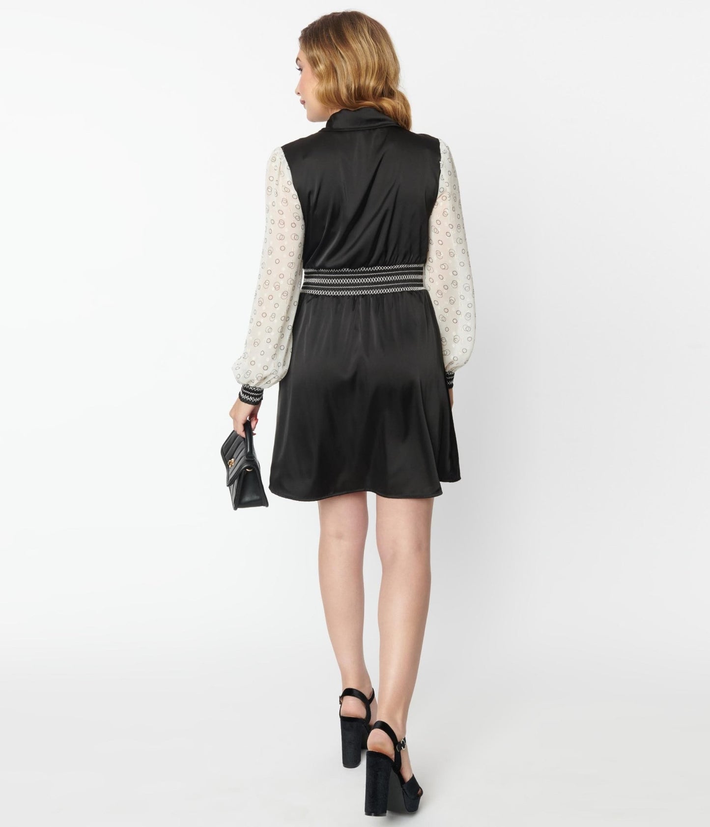 Unique Vintage Black & Ivory Neck Tie Flare Dress - Unique Vintage - Womens, DRESSES, FIT AND FLARE