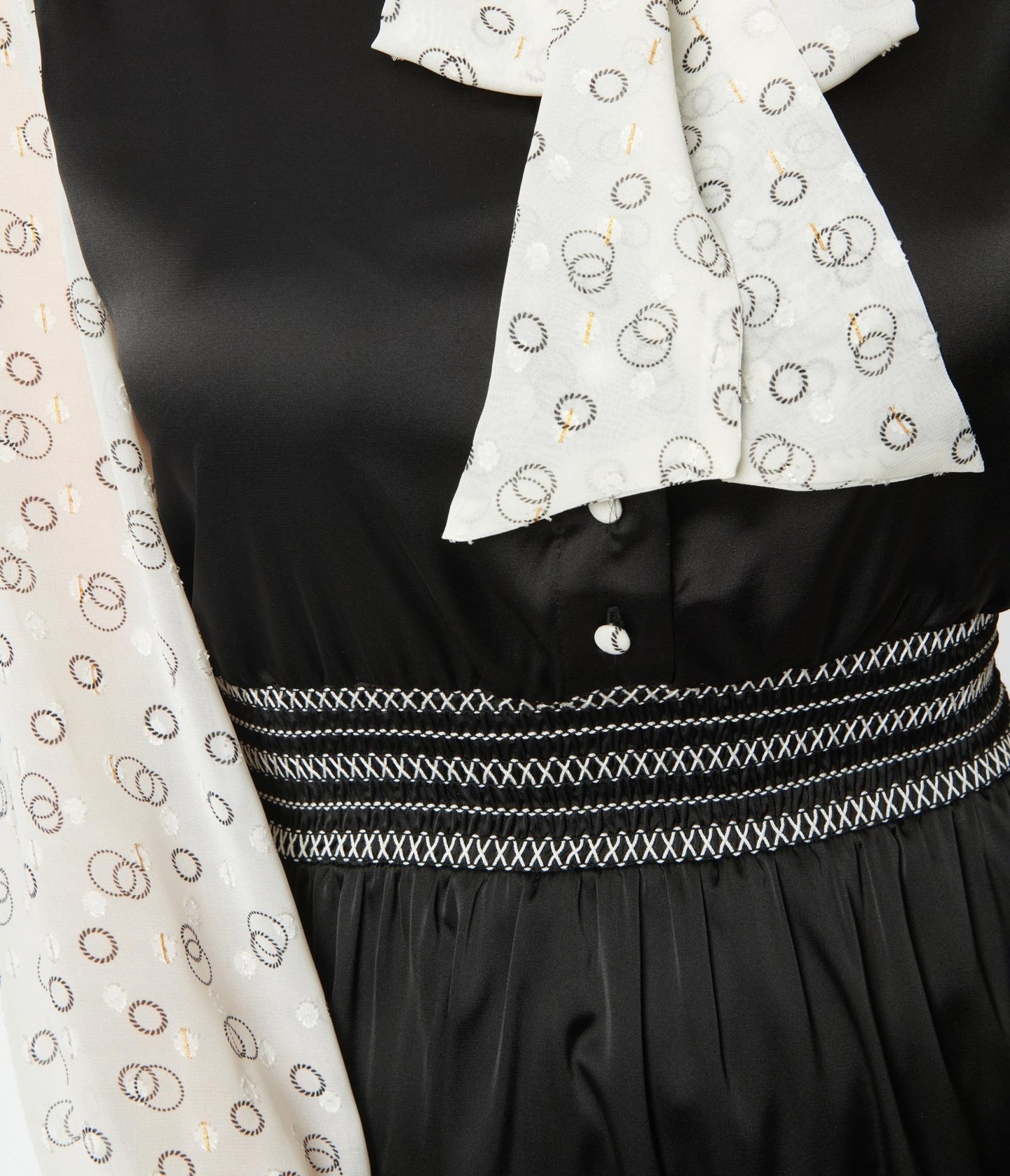Unique Vintage Black & Ivory Neck Tie Flare Dress - Unique Vintage - Womens, DRESSES, FIT AND FLARE