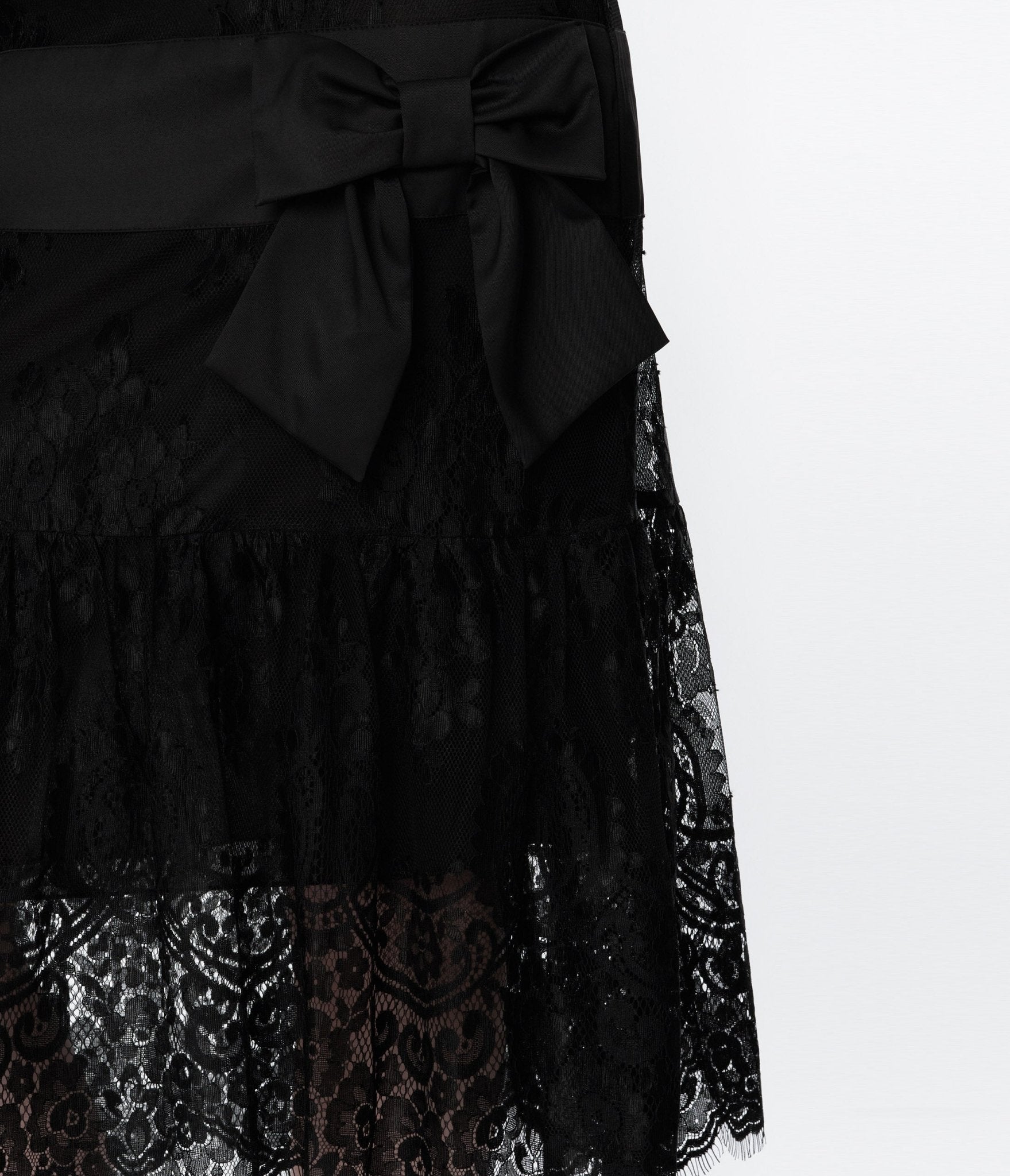 Unique Vintage Black Lace & Bow Flapper Dress - Unique Vintage - Womens, FLAPPER, SLEEVED NON BEADED