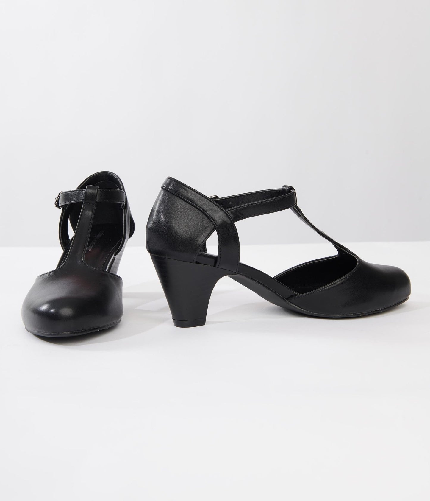 Unique Vintage Black Leatherette Closed Toe T-Strap Roxy Pumps - Unique Vintage - Womens, SHOES, HEELS