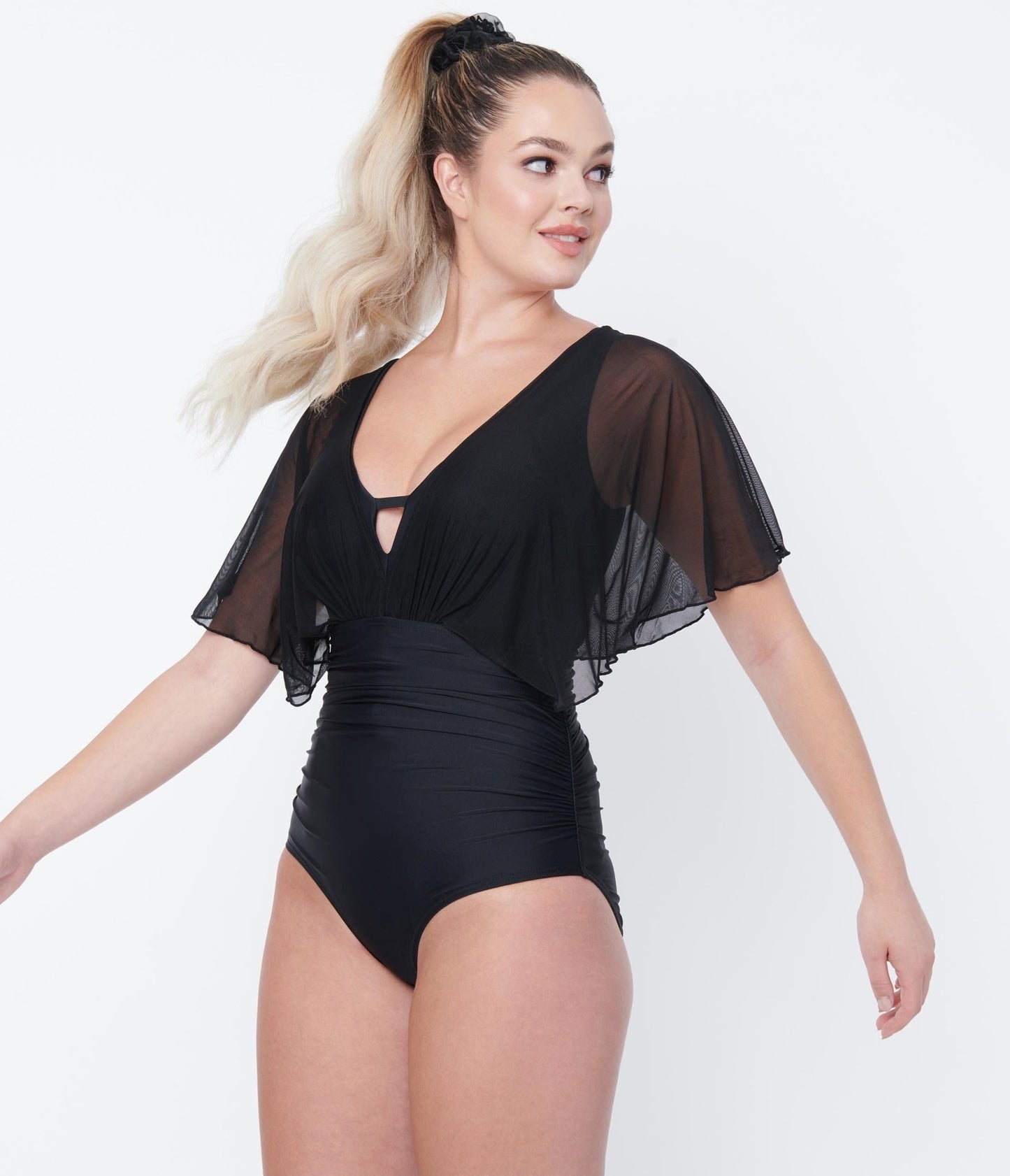 Unique Vintage Black Mesh Sleeved Torrey Swimsuit - Unique Vintage - Womens, SWIM, 1 PC