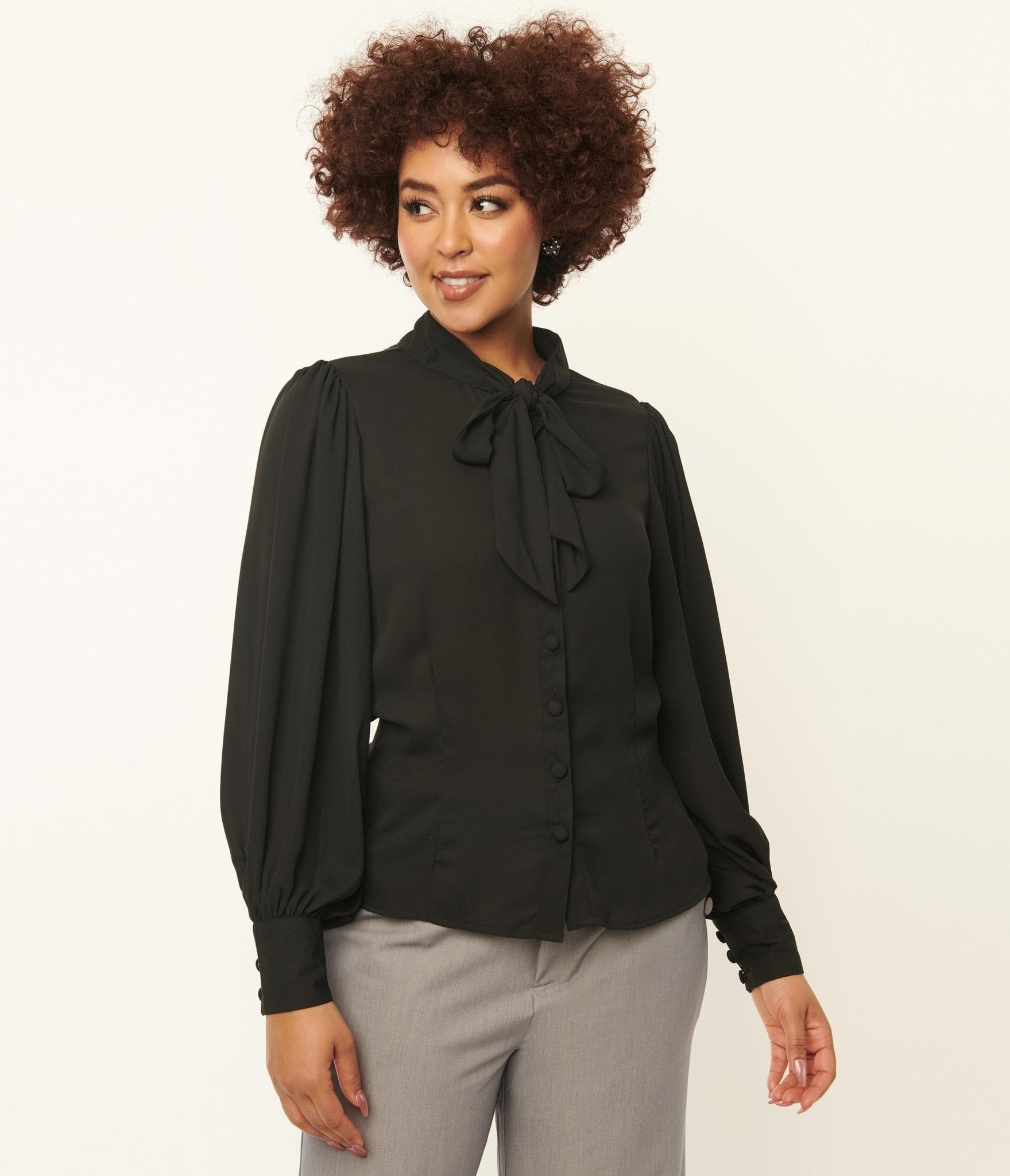 Unique Vintage Black Neck Tie Gwen Blouse - Unique Vintage - Womens, TOPS, WOVEN TOPS