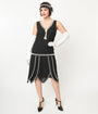 Unique Vintage 1920s Black & Pearl Beaded Petal Flapper Dress