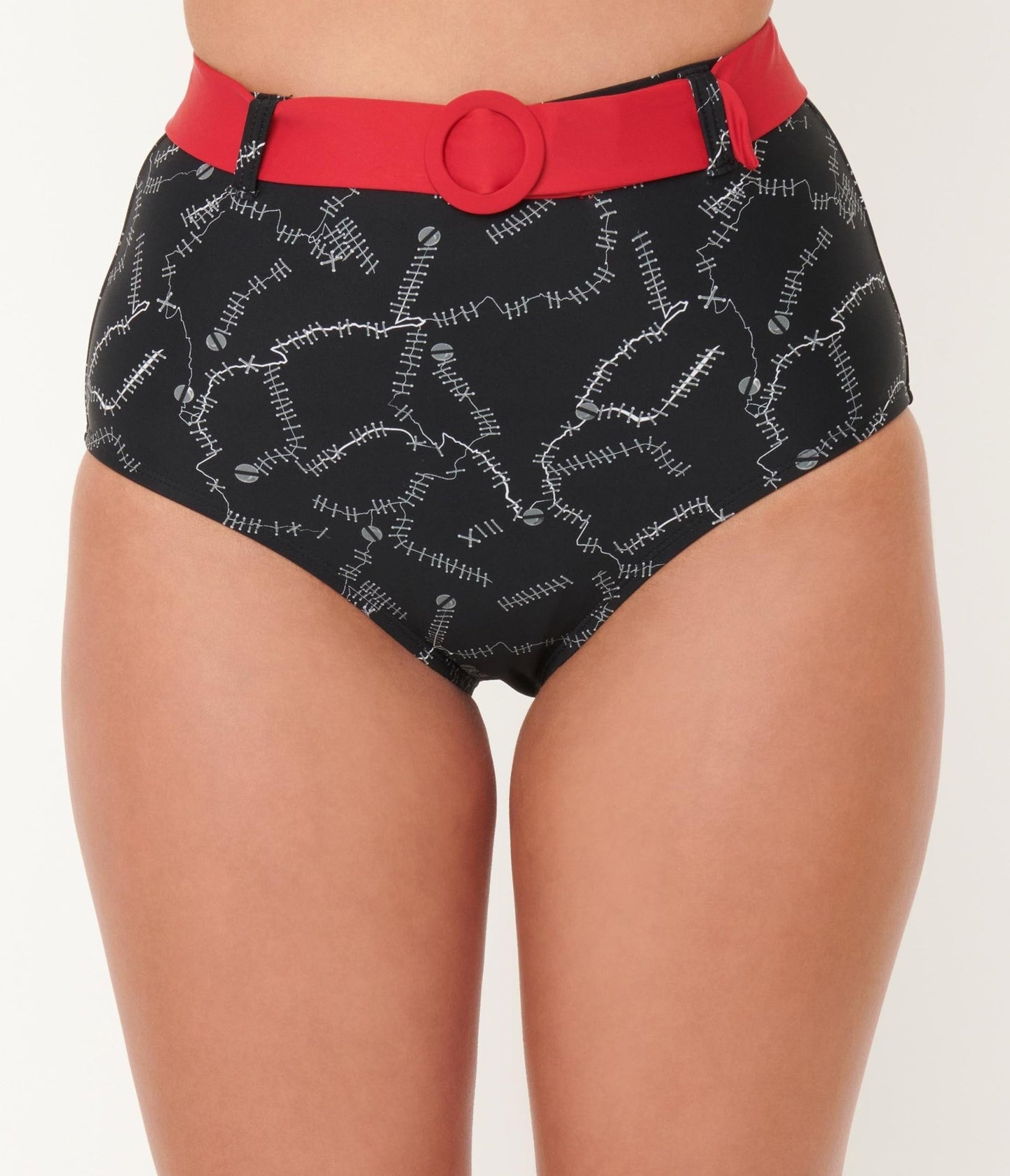 Unique Vintage Black Spooky Stitches Belted Redondo Swim Bottoms - Unique Vintage - Womens, SWIM, BOTTOM