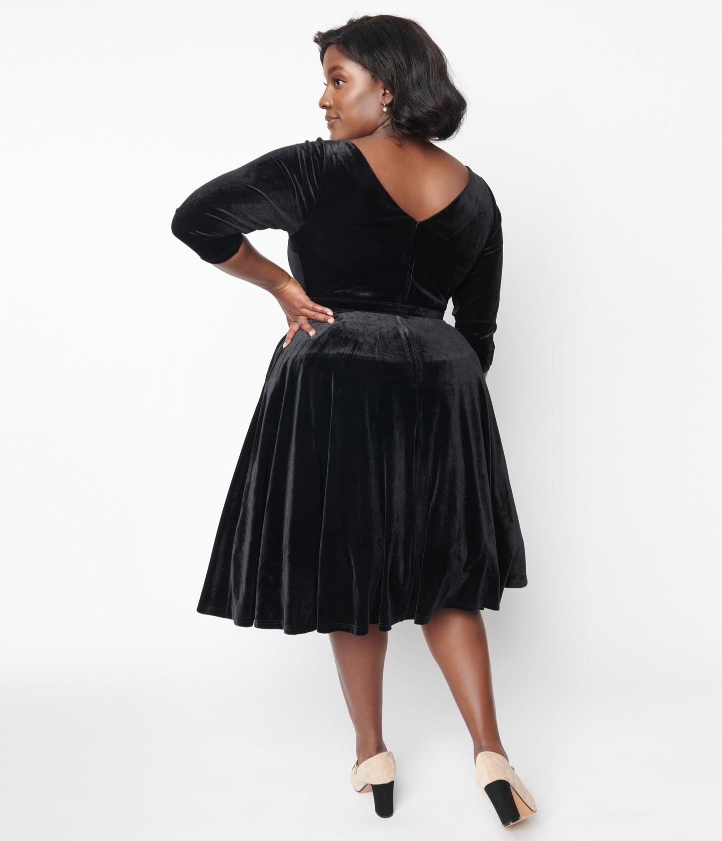 Unique Vintage Black Velvet Faux Bow Devon Swing Dress - Unique Vintage - Womens, DRESSES, SWING