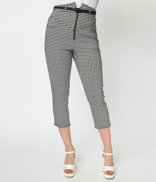 Black and white checkered capri pants store