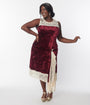 Unique Vintage 1920s  Burgundy Crushed Velvet & Ivory Lace Flapper Dress