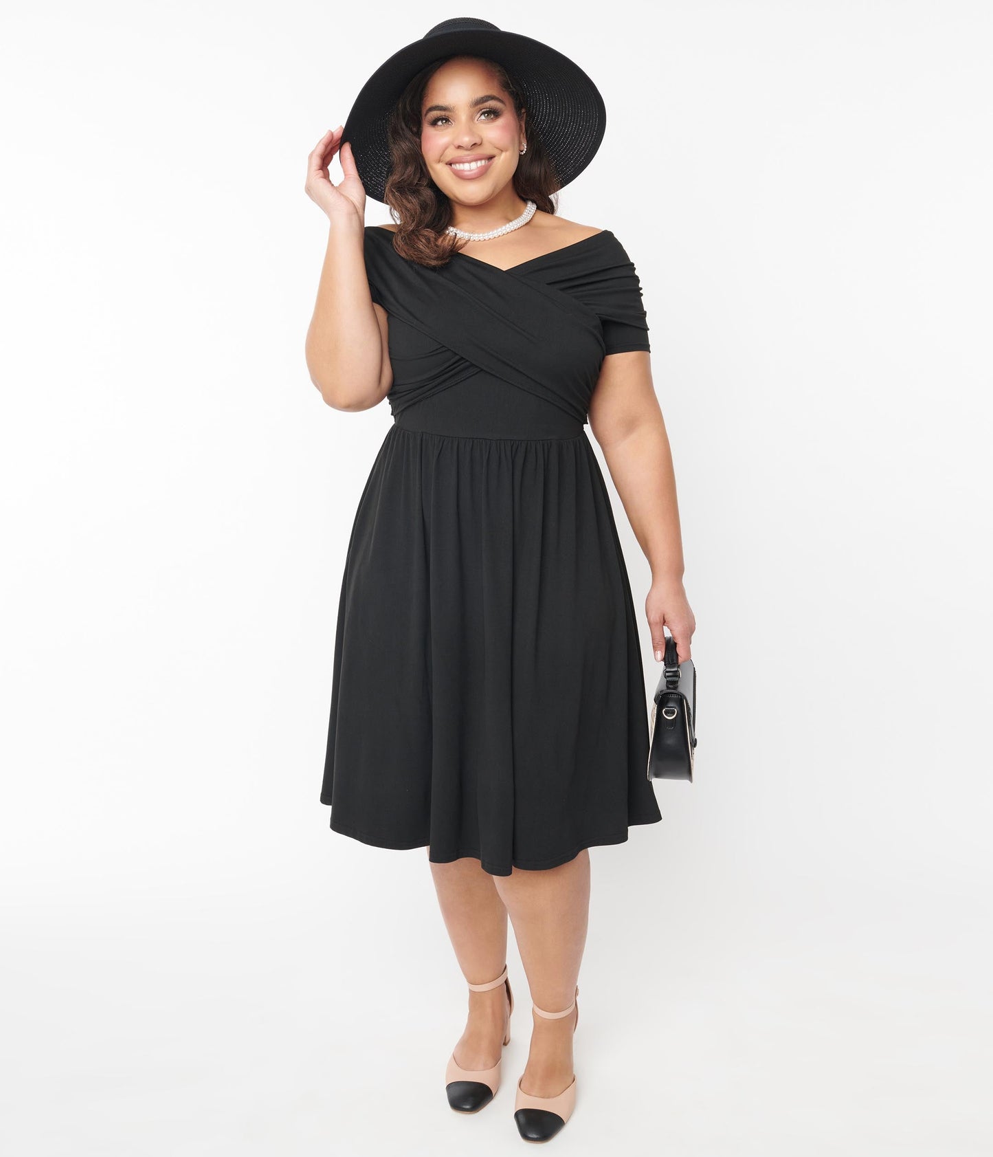 Unique Vintage Curve Black Shirred Swing Dress - Unique Vintage - Womens, DRESSES, SWING