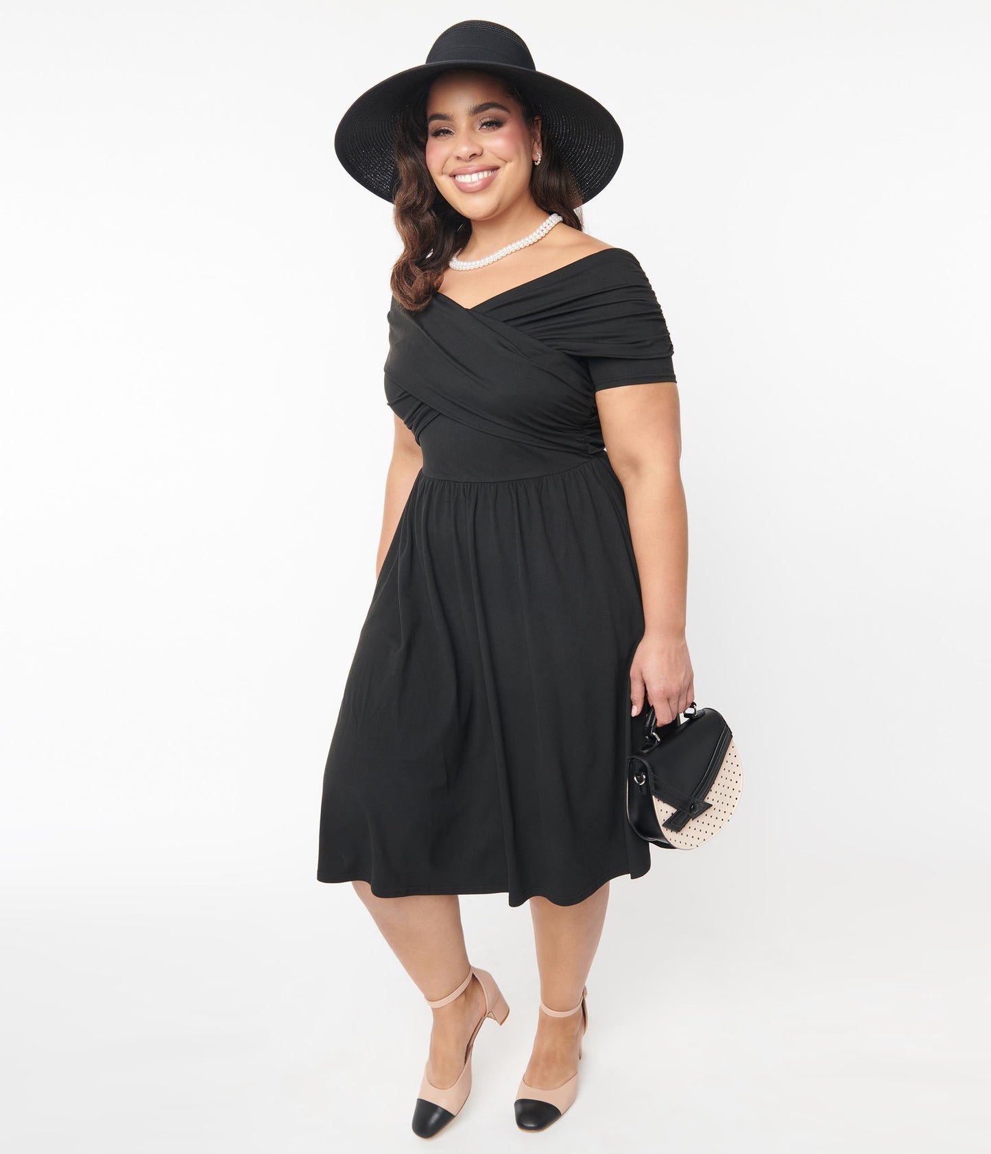 Unique Vintage Curve Black Shirred Swing Dress - Unique Vintage - Womens, DRESSES, SWING