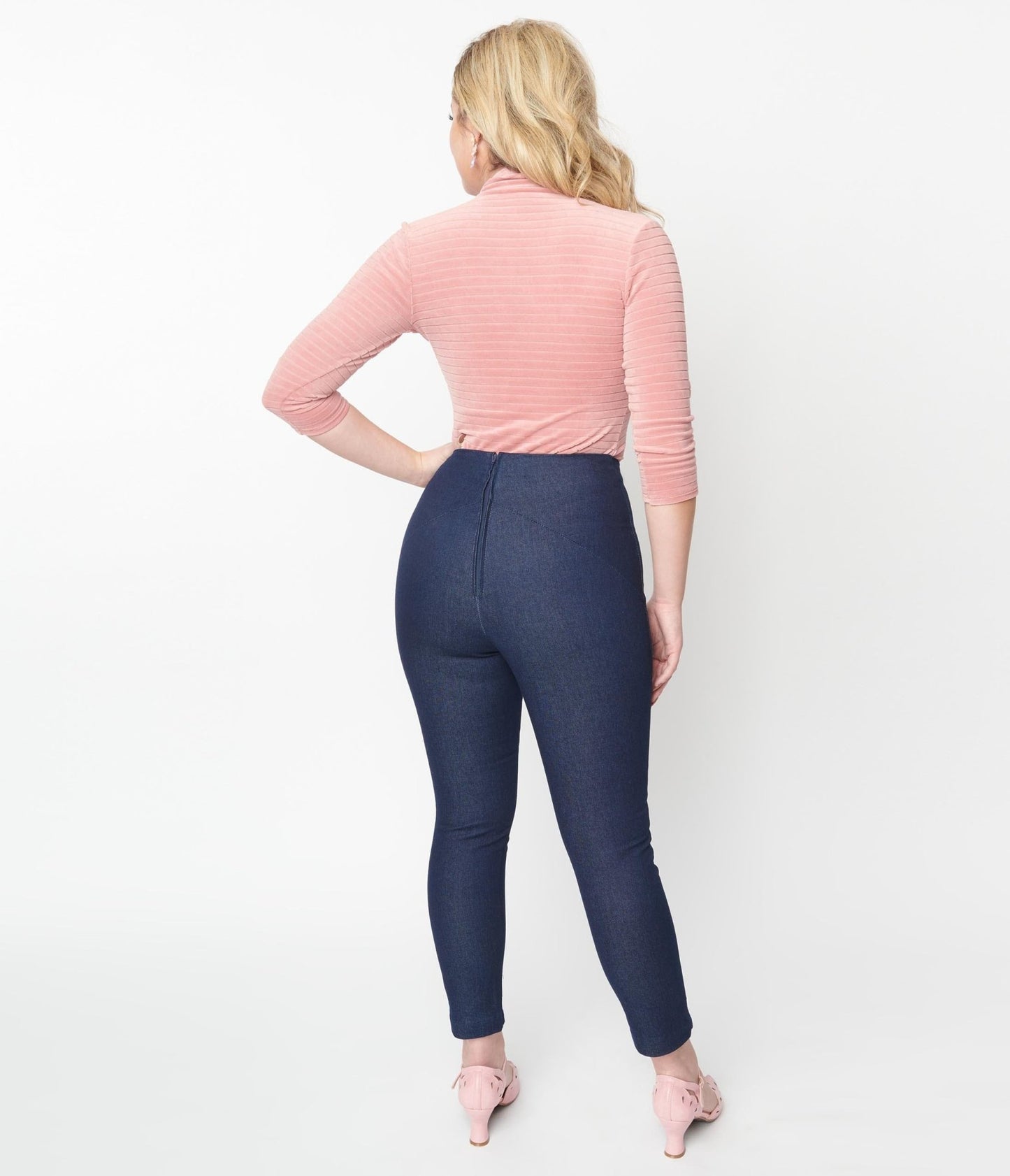 Unique Vintage Dark Denim V-Waist Crop Pants - Unique Vintage - Womens, BOTTOMS, PANTS