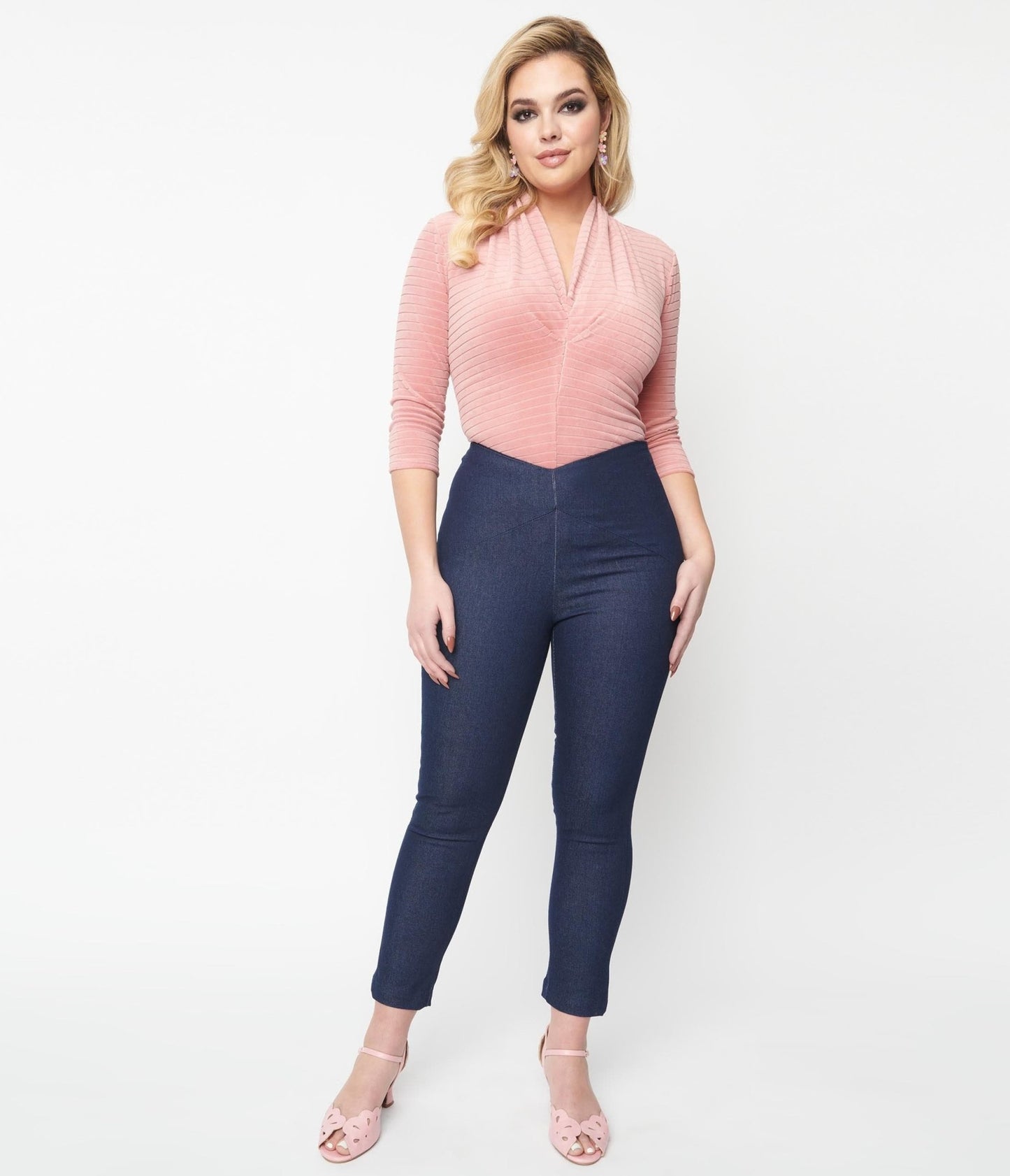 Unique Vintage Dark Denim V-Waist Crop Pants - Unique Vintage - Womens, BOTTOMS, PANTS