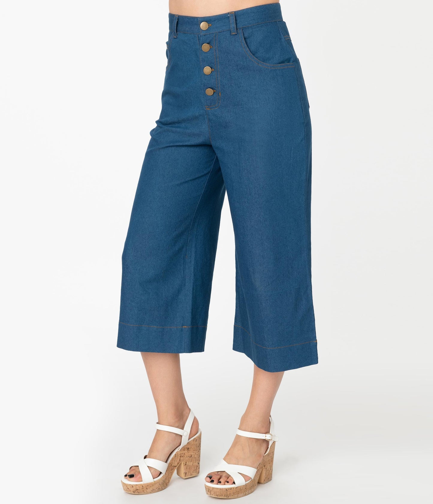 Unique Vintage Denim Blue Chisholm Culottes - Unique Vintage - Womens, BOTTOMS, PANTS