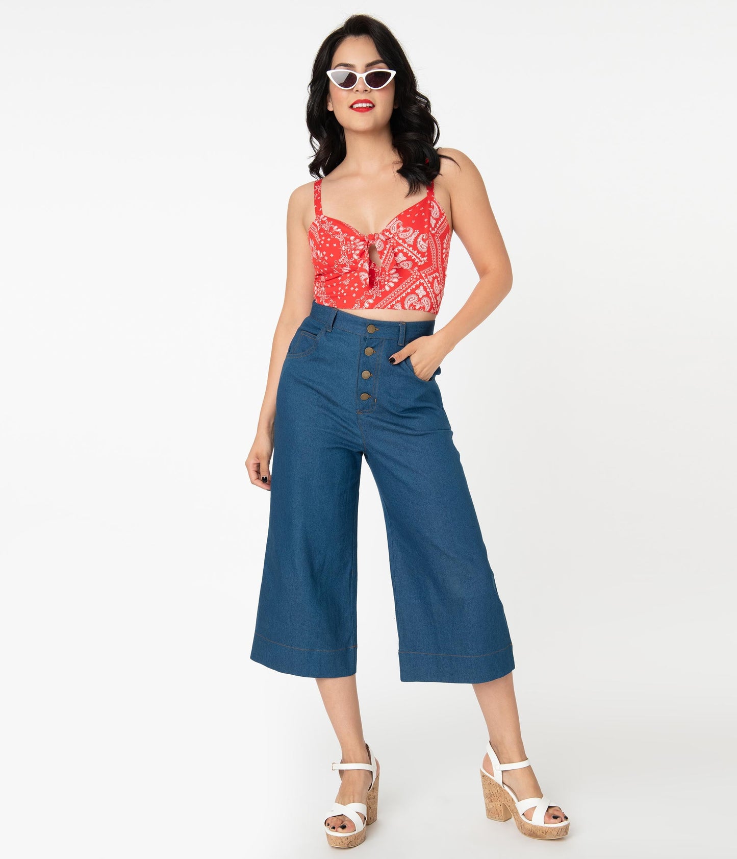 Unique Vintage Denim Blue Chisholm Culottes - Unique Vintage - Womens, BOTTOMS, PANTS