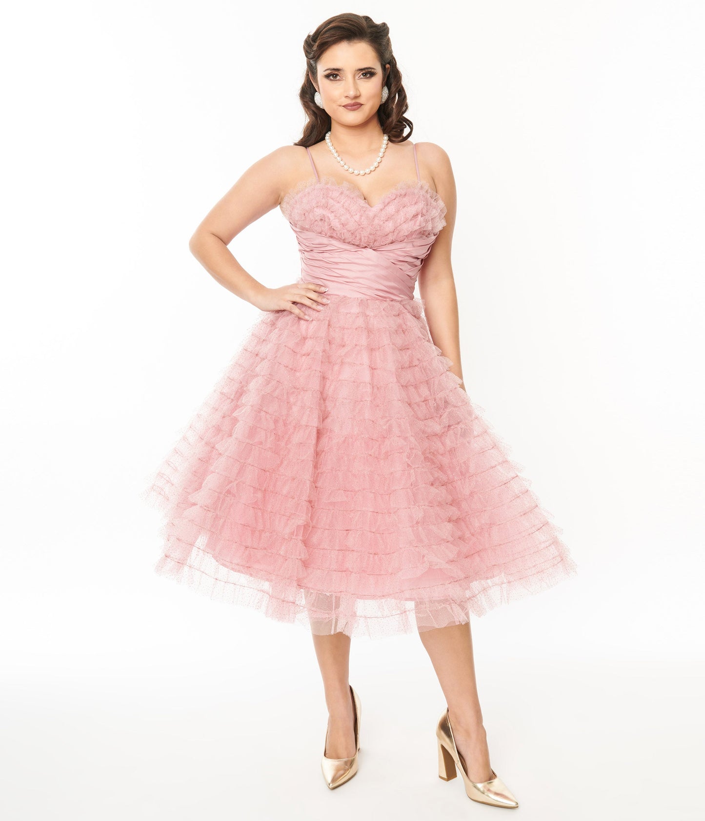 Unique Vintage Dusty Rose Glitter Tulle Cupcake Swing Dress - Unique Vintage - Womens, DRESSES, PROM AND SPECIAL OCCASION