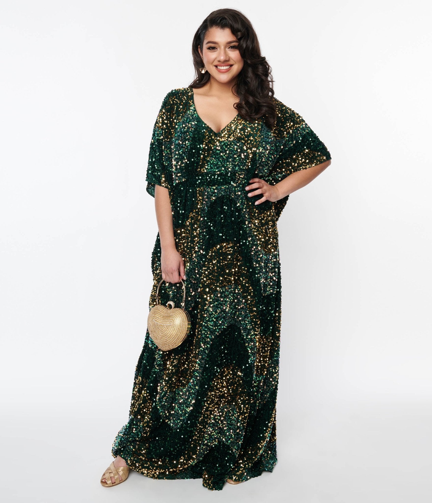 sequin caftan dress Hannes Sequin Embroidered Caftan Gown