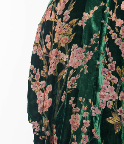 Unique Vintage Emerald Green Floral Burnout Velvet Kimono - Unique Vintage - Womens, TOPS, OUTERWEAR