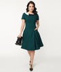 Unique Vintage Green & Black Gingham Eloise Swing Dress
