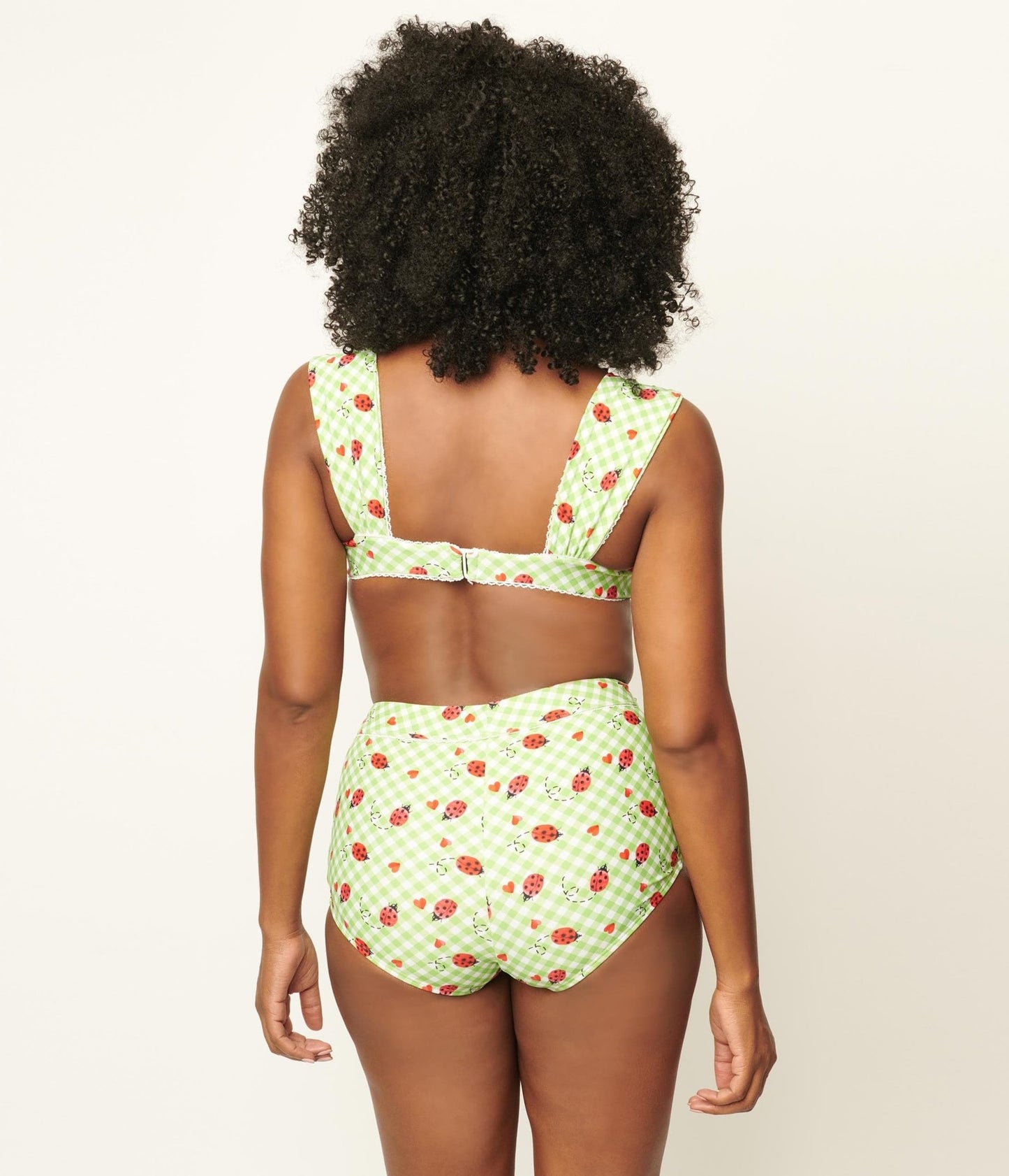 Unique Vintage Green Gingham & Ladybug Print Ruched & Ready Swim Top - Unique Vintage - Womens, SWIM, TOP